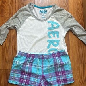 aeropostale lounge sleep shorts and tee top set size S small STAIN!